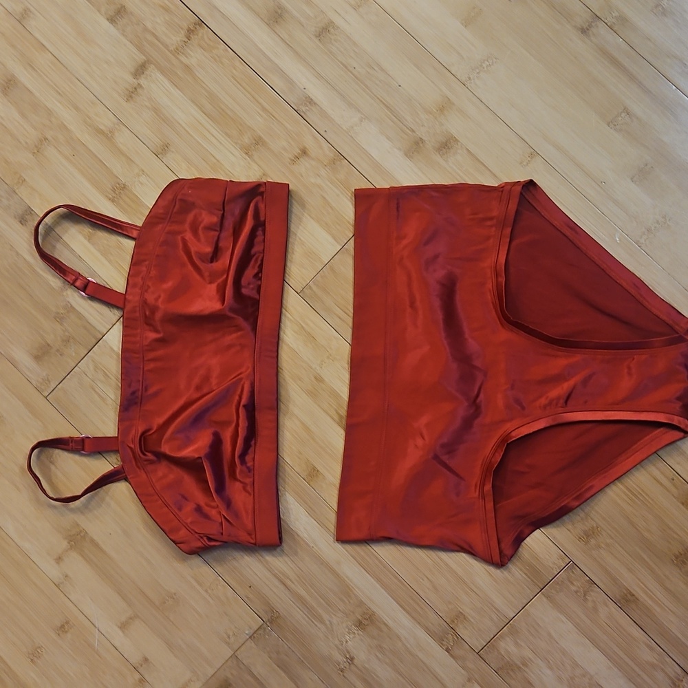Red Satin High Top Panties And Bra Set